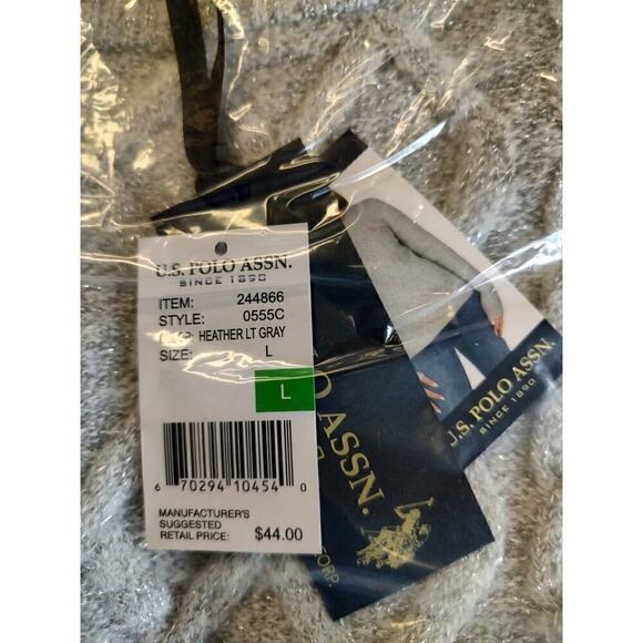 U.S. Polo Association Silver Grey Fisherman Sweater Crew Neck Long Sleeve Large - Picture 10 of 12